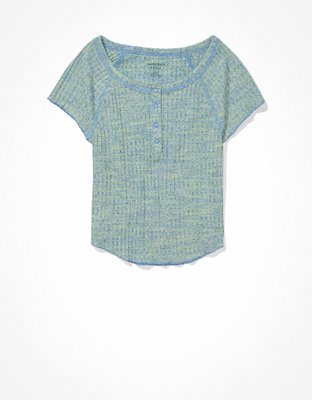 AE Cropped Hey Baby Henley Tee