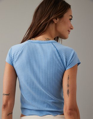 Женские футболки American Eagle AE Cropped Hey Baby Henley Tee — фото 2