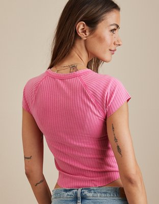 AE Cropped Henley Hey Baby Tee