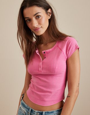 AE Cropped Henley Hey Baby Tee