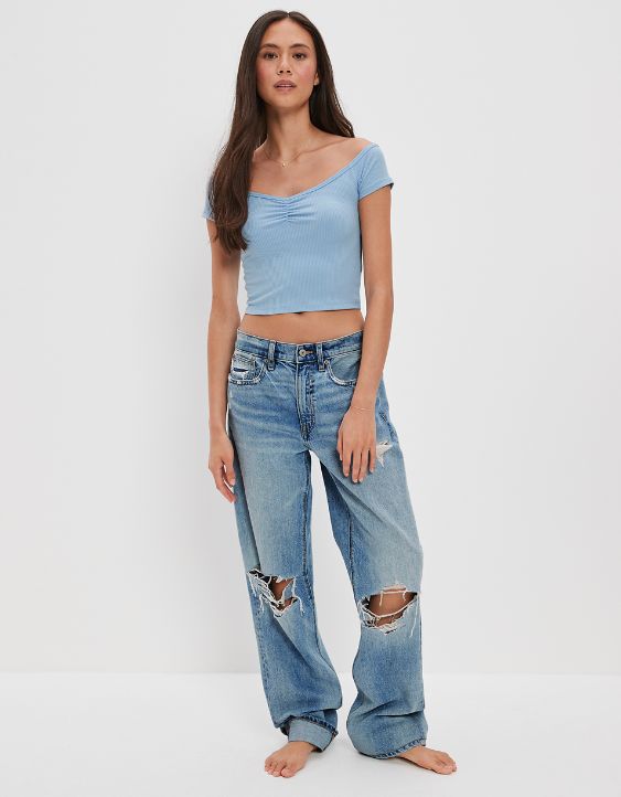 AE Cropped Cinch Off-the-Shoulder Tee