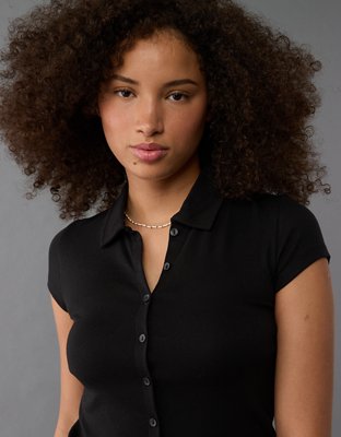 Женские футболки American Eagle AE Collared Button-Up T-Shirt — фото 5