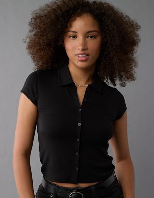 Женские футболки American Eagle AE Collared Button-Up T-Shirt — фото 2