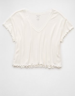 AE Soft & Sexy V-Neck Cropped Waffle T-Shirt