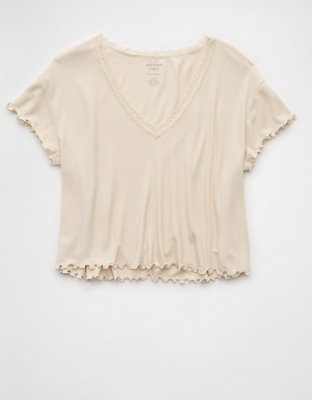 AE Soft & Sexy T-shirt Cortada con Escote V y Textura tipo Waffle