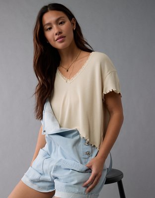 AE Soft & Sexy V-Neck Cropped Waffle T-Shirt