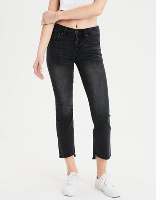 MID RISE MINI FLARE CROPPED JEANS IN BLACK – Thaleypa Aparel