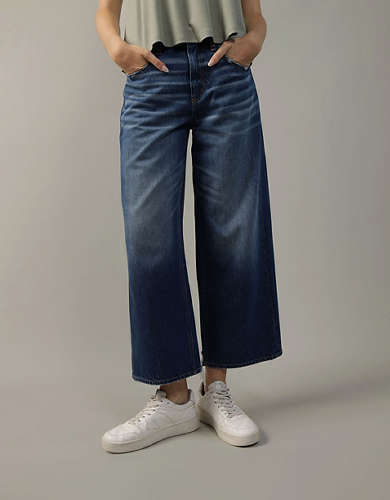 AE Super High-Waisted Baggy Wide-Leg Ripped Cropped Jean