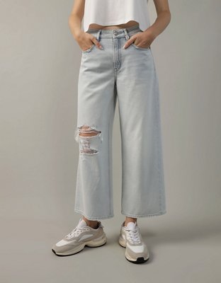 AE Strigid Super High-Waisted Baggy Wide-Leg Ripped Cropped Jean