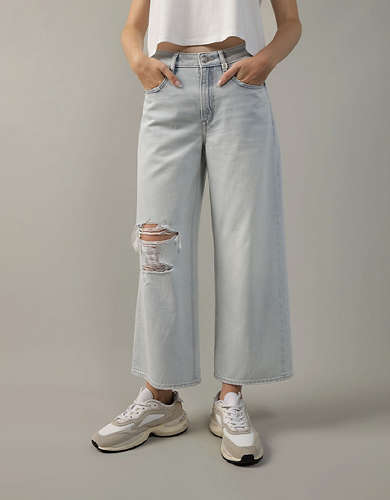 AE Strigid Super High-Waisted Baggy Wide-Leg Ripped Cropped Jean