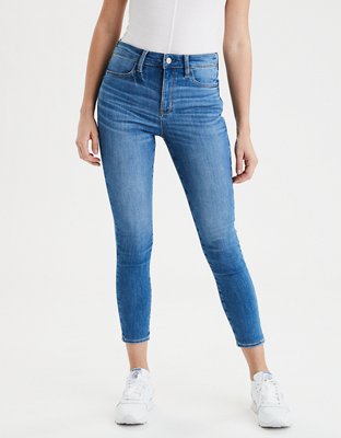 American Eagle AEO High Rise Jegging Crop Frayed Ankle Jeans