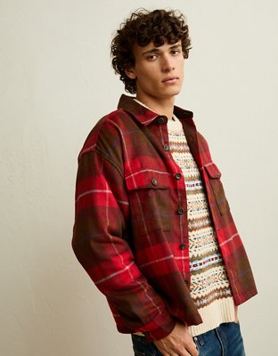Мужские куртки American Eagle AE Boxy Fit Shacket, цвет: Меланжевый коричневый — фото 6