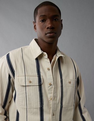 Мужские топы American Eagle AE Striped Overshirt — фото 5