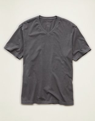 AE Standard Fit Lived-In V-Neck T-Shirt Men's Grey L Tall