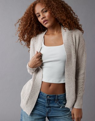 Long Sleeve Pointelle Knit Cardigan, Cleo