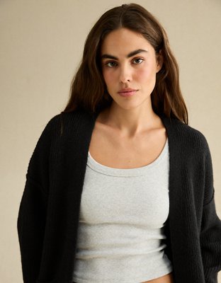 Женский кардиган American Eagle AE Whoa So Soft Shaker Stitch Cardigan, цвет: Чёрный — фото 5
