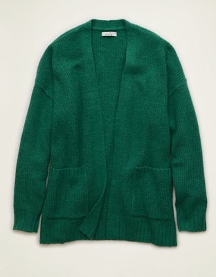 AE Whoa So Soft Shaker Stitch Cardigan Sweater Women's Leaf Green S
