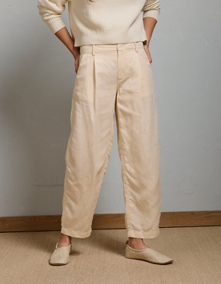 Женские брюки American Eagle AE77 High-Waisted Tapered Linen-Blend, цвет: Абрикосовый варёный — фото 6