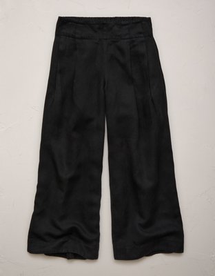 Женские брюки American Eagle AE77 High-Waisted Linen Pleated Ankle, цвет: Чёрный — фото 3