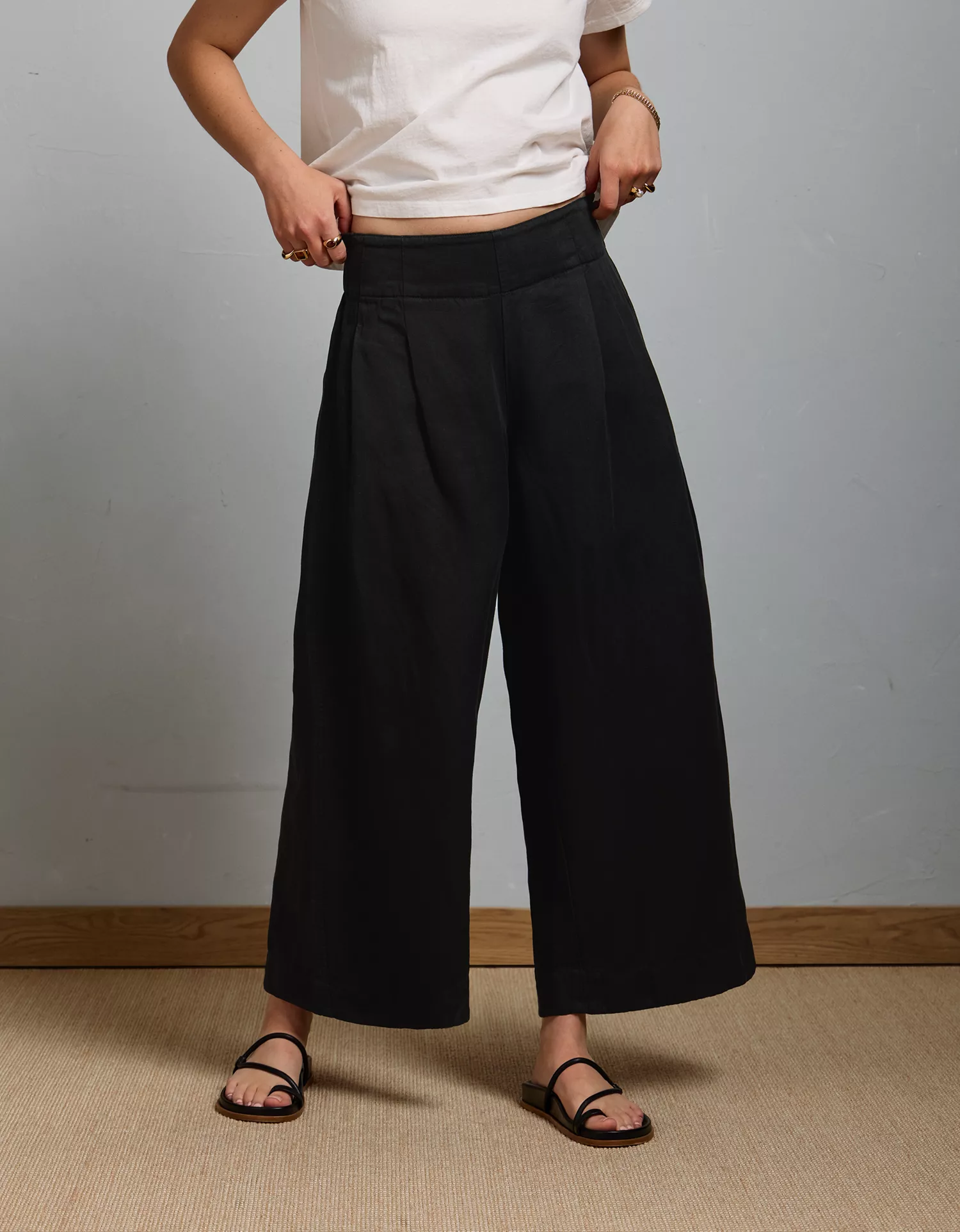 AE77 High-Waisted Linen Pleated Ankle Pant