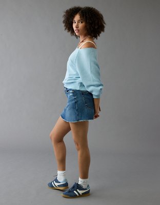 AE Denim Mini Skirt Curvy Stretch Cintura Alta Perfecta