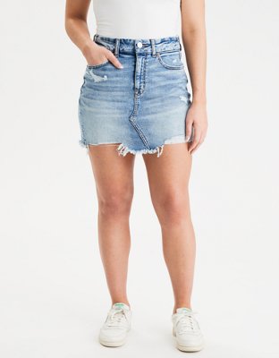 high rise denim mini skirt