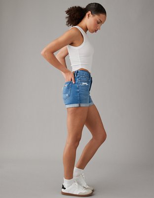 AE Next Level Curvy V-Rise Ripped Denim Midi Short