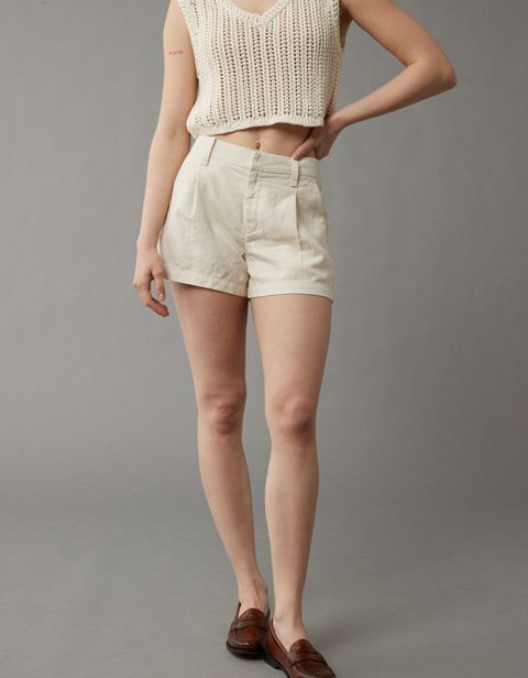 Женские брюки American Eagle AE Dreamy Drape Linen-Blend High-Waisted Trouser Short