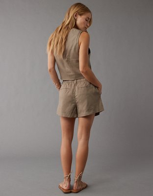 AE Dreamy Drape Linen-Blend High-Waisted Trouser Short