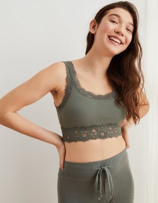 Aerie Happy Lace Ribbed Longline Bralette 0236