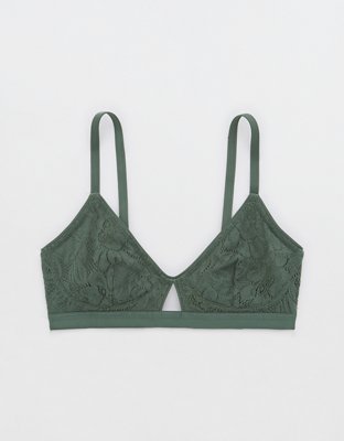 Ribbed seamless lace bralette, Sage Green