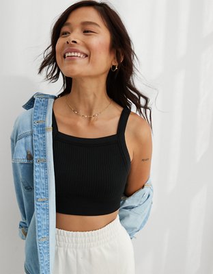 Aerie Ribbed Seamless High Neck Longline Bralette, Men's & Women's Jeans,  Clothes & Accessories