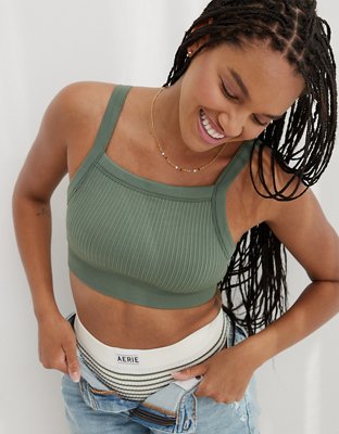 Aerie Ribbed Seamless High Neck Longline Bralette @ Best Price Online