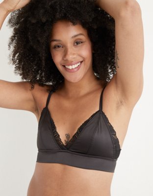 aerie, Intimates & Sleepwear, Nwt Aerie Lace Embroidery Triangle Bralette  In True Black Size Xl