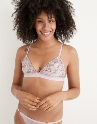 Aerie Hibiscus Lace Strappy Triangle Bralette in Ivory size Small.