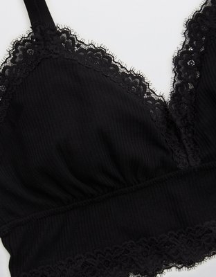 Aerie Ribbed Eyelash Lace Trim Longline Bralette