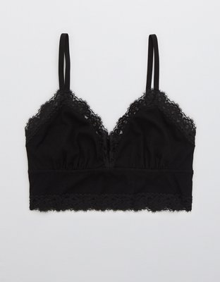 Aerie Ribbed Eyelash Lace Trim Longline Bralette