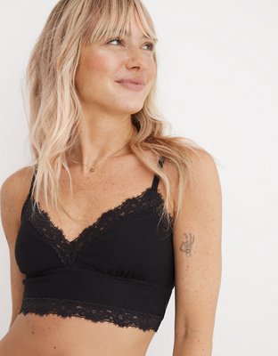 Aerie Ribbed Eyelash Lace Trim Longline Bralette