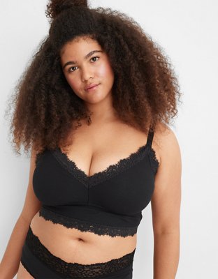 Aerie Ribbed Eyelash Lace Trim Longline Bralette
