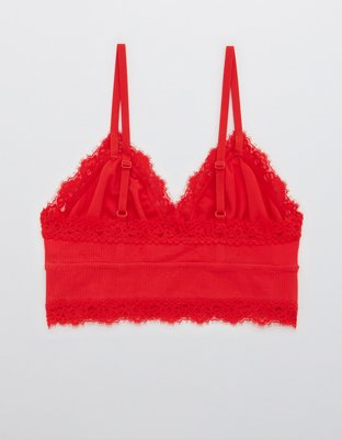 Aerie Ribbed Eyelash Lace Trim Longline Bralette