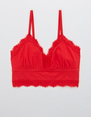 Aerie Ribbed Eyelash Lace Trim Longline Bralette