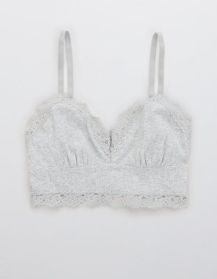 Aerie Ribbed Eyelash Lace Trim Longline Bralette