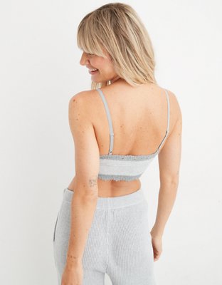 Aerie Ribbed Eyelash Lace Trim Longline Bralette