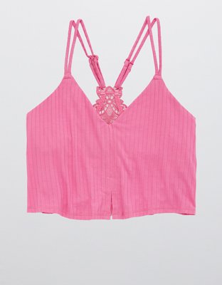 Aerie Bralette de línea larga en punto elástico con encaje y aplicación