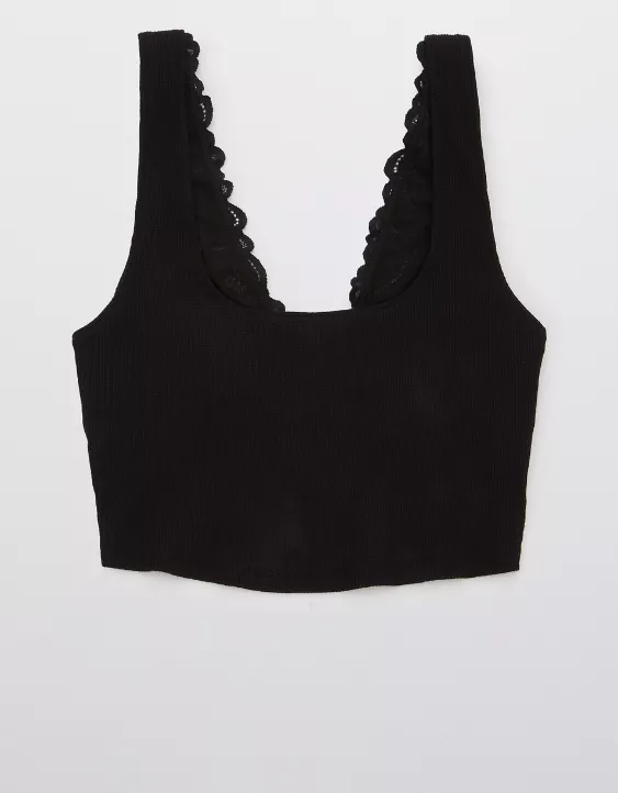 Aerie Holiday Best Lace Waffle Longline Bralette