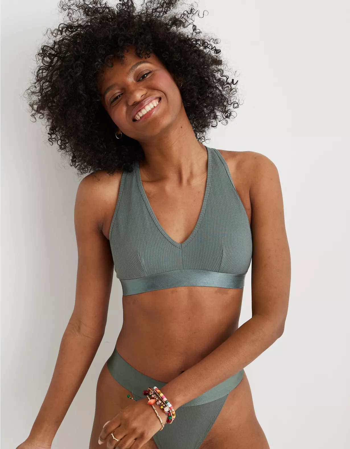 Aerie Ribbed Cotton Plunge Bralette