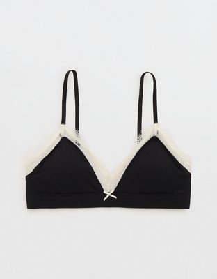 Superchill Cotton Rib Lace Trim Triangle Bralette