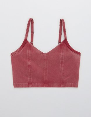 Aerie Red White Ribbed American Eagle Sports Bra Brallette Top