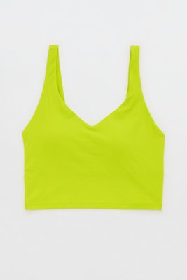 Offline by Aerie Ribbed Shine Twist Front Sports Bra Green Womens XS