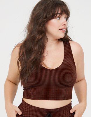 Aerie Offline by Cropped Tank with Built In Bra Gingham Stretch Womens Tan  XXL - $20 - From Madeline